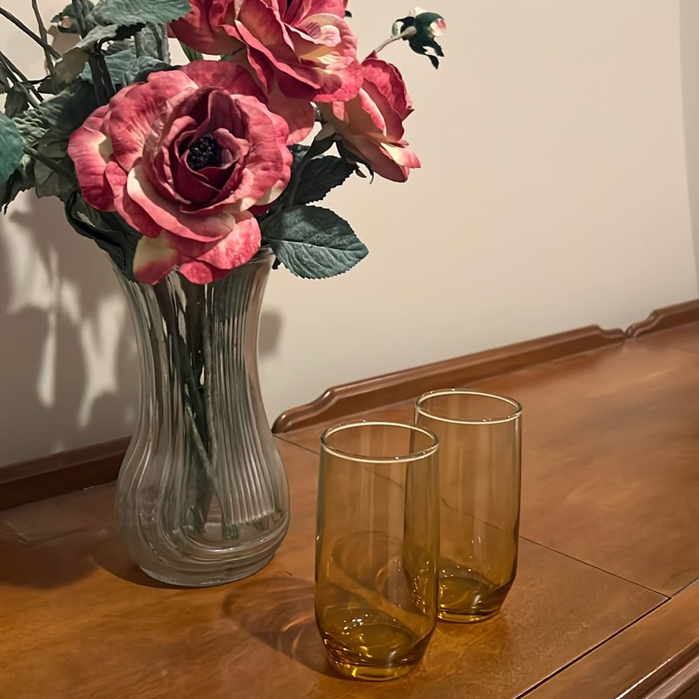 Pair of light Amber drinking glasses